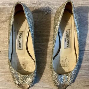 Jimmy Choo Glittering Gold Peep-Toe Heels